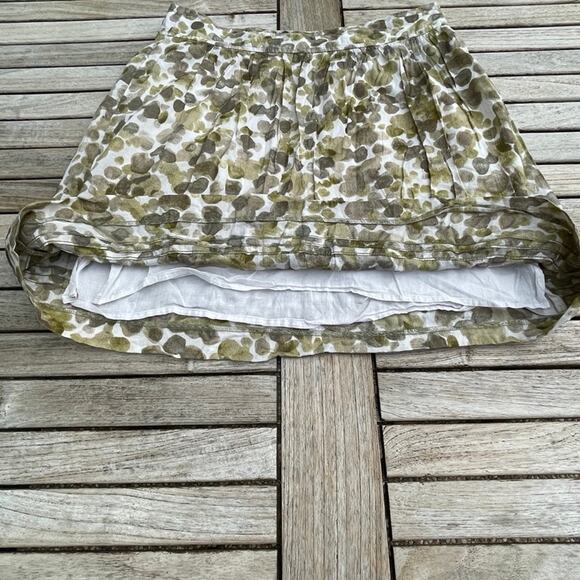 Anne Taylor Loft Womens Size 4 Mini Skirt Dotted Green Tan White Ruffled Lined - Picture 13 of 15